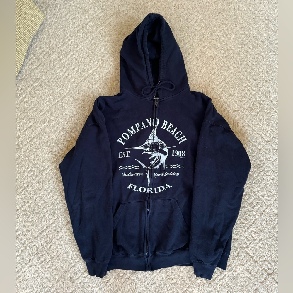 vintage pompano beach boxy hoodie zip up
